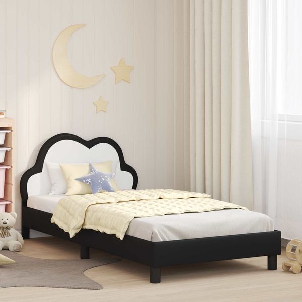 vidaXL Kinderbettgestell mit Kopfteil Schwarz 90 x 190 cm PU 42011184