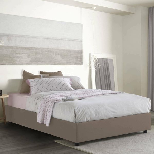Talamo Italia - Maria Doppelbett, Bettkasten mit Stoffbezug, 100 % Made in Italy, Öffnung vorne, geeignet für Matratze 160x200 cm, Taupe
