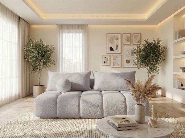 WFL GROUP Schlafsofa Milla mit Bettkasten – 3 Sitzer Couch mit Schlaffunktion, Bettfunktion, MADE IN EU, Schlaffläche 150 × 200 cm, Skandinavische Polstercouch im modernen Design – Weicher Boucle