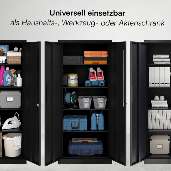 STEELSØN 'Regulus' Aktenschrank, Metall, schwarz, 165x40x80 cm, abschließbar, Metallschrank mit 4 Ablagen, geeignet als Werkzeugschrank Bild 7