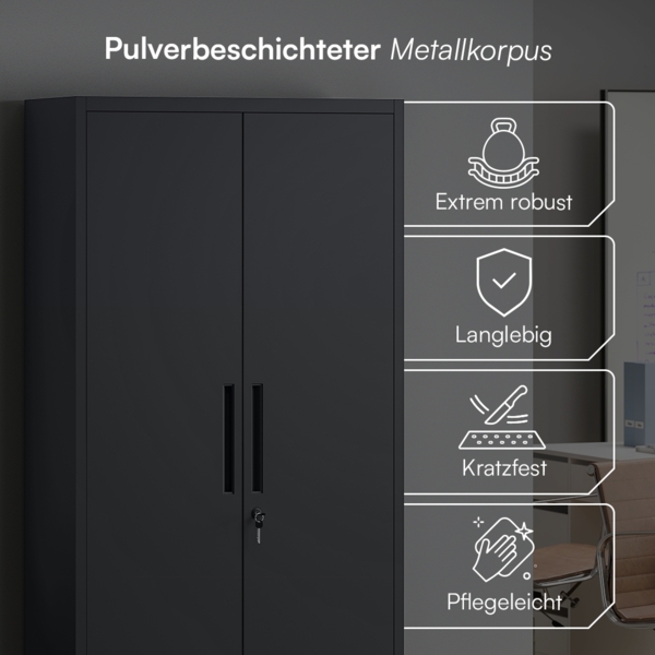 STEELSØN 'Regulus' Aktenschrank, Metall, schwarz, 165x40x80 cm, abschließbar, Metallschrank mit 4 Ablagen, geeignet als Werkzeugschrank Bild 3