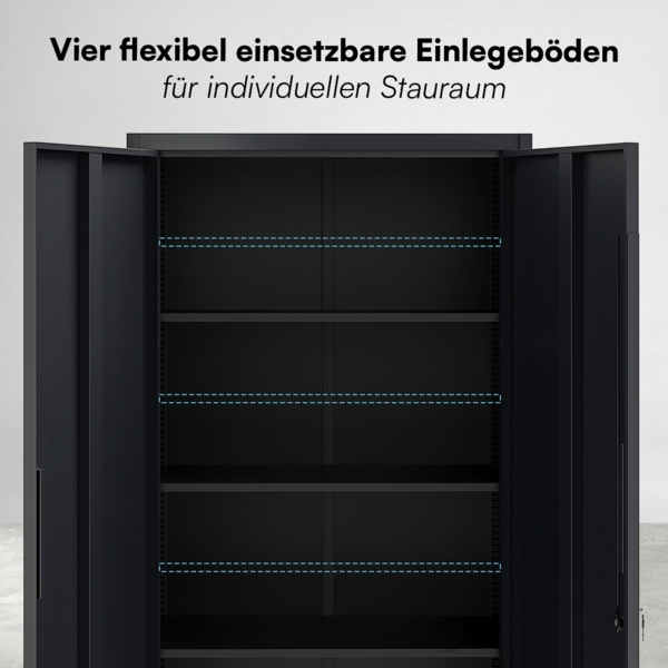 STEELSØN 'Regulus' Aktenschrank, Metall, schwarz, 165x40x80 cm, abschließbar, Metallschrank mit 4 Ablagen, geeignet als Werkzeugschrank Bild 8