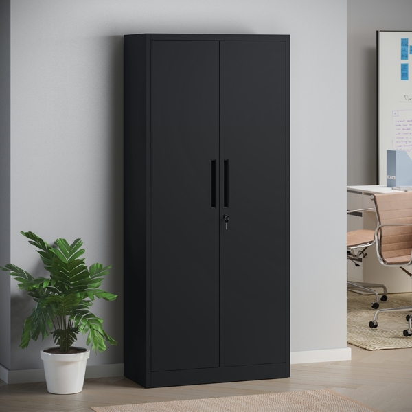 STEELSØN 'Regulus' Aktenschrank, Metall, schwarz, 165x40x80 cm, abschließbar, Metallschrank mit 4 Ablagen, geeignet als Werkzeugschrank Bild 2