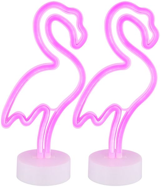 2er Set LED Tischleuchte, Flamingo, weiß, Neonleuchte, H 33 cm