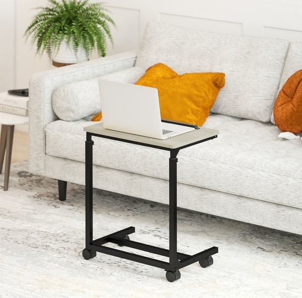 Beistelltisch in C-Form 55 x 36 x 62,5-82,5 cm mit Rollen und neigbarer Tischplatte