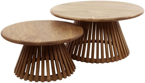 Couchtisch 2er-Set aus massivem Mangoholz, modernes Design, Braun, handgefertigt, rund