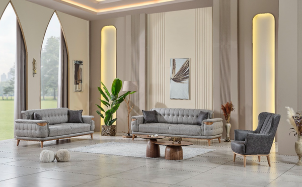 Sitzgruppe/Sofa Set - Wohnzimmergarnitur "Liliandra" 3+3+1-Hellgrau