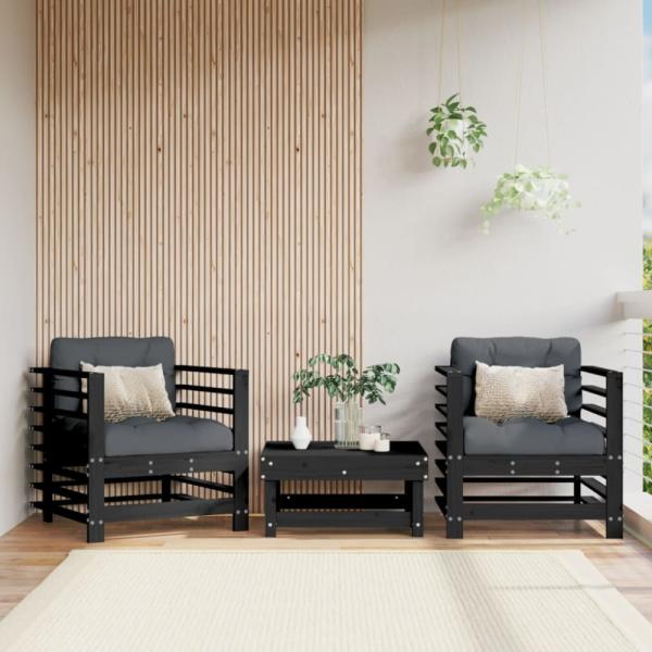 vidaXL Gartenstühle 2 Stk. Schwarz Massivholz Kiefer 825629