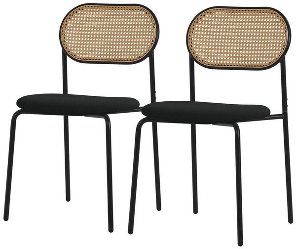 ML-DESIGN Stuhl Esszimmerstühle Rattanstuhl Polsterstühle Akzentstühle für Esszimmer (2 St), Schwarz Esstischstühle mit Rückenlehne aus Rattan 2er Set Küchenstuhl