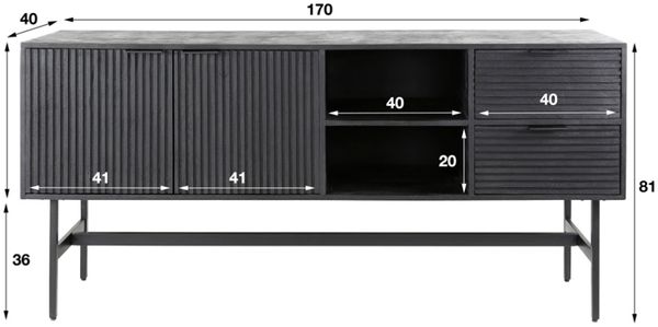 KAWOLA Sideboard LORCA Mango massiv schwarz 2 Türen 2 Schubladen 81 x 40 x 170 cm Bild 5