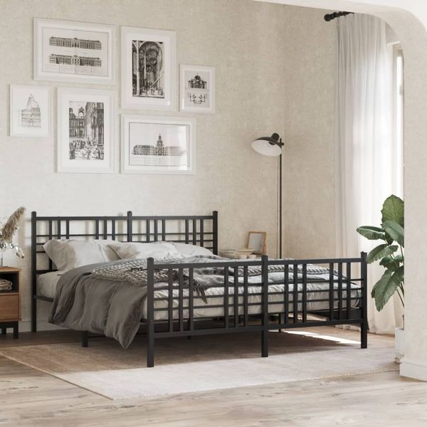 vidaXL Bettgestell mit Kopf- und Fußteil Metall Schwarz 150x200 cm 376344