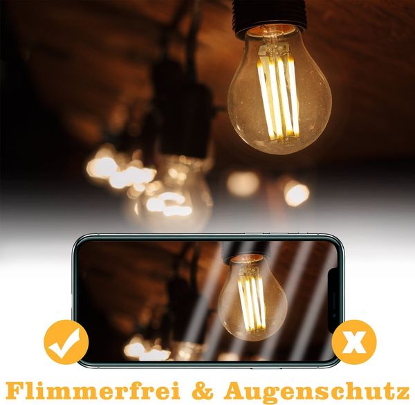 ZMH 6er-Pack E27 LED-Filamentlampen: G45 Vintage-Glühbirne, Edison-Retro-Glühbirne, Warmweiß 2700 K, Glühbirnen 4 W Bild 5