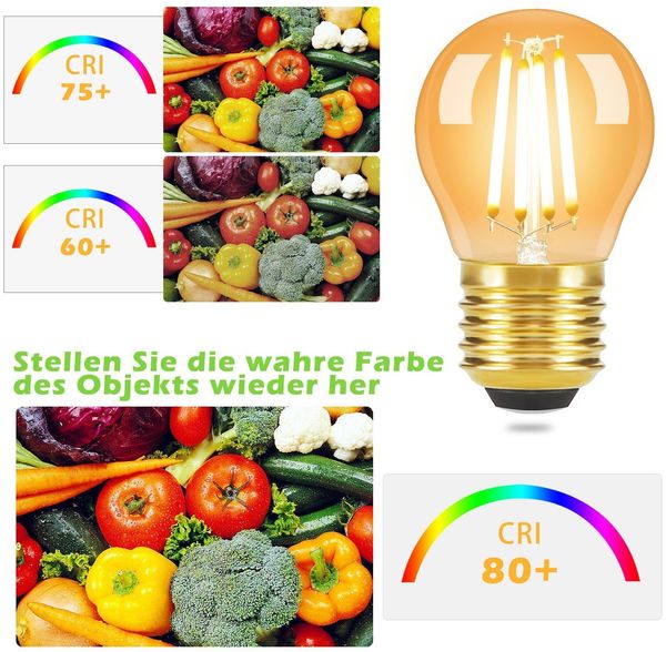 ZMH 6er-Pack E27 LED-Filamentlampen: G45 Vintage-Glühbirne, Edison-Retro-Glühbirne, Warmweiß 2700 K, Glühbirnen 4 W Bild 4