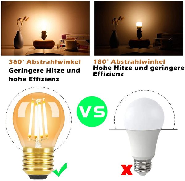ZMH 6er-Pack E27 LED-Filamentlampen: G45 Vintage-Glühbirne, Edison-Retro-Glühbirne, Warmweiß 2700 K, Glühbirnen 4 W Bild 2