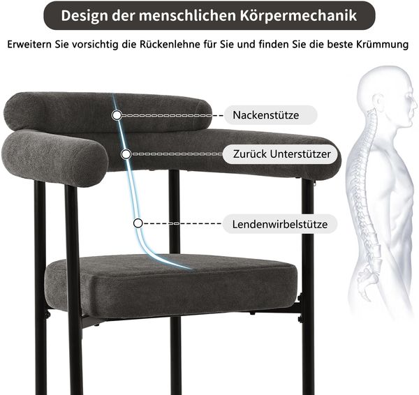 Merax Esszimmerstuhl (Set, 2 St), 2er Set Polsterstühle Wohnzimmer Samt Küchenstühle Eisengestell, Dunkelgrau Bild 6