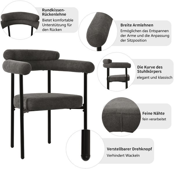 Merax Esszimmerstuhl (Set, 2 St), 2er Set Polsterstühle Wohnzimmer Samt Küchenstühle Eisengestell, Dunkelgrau Bild 5