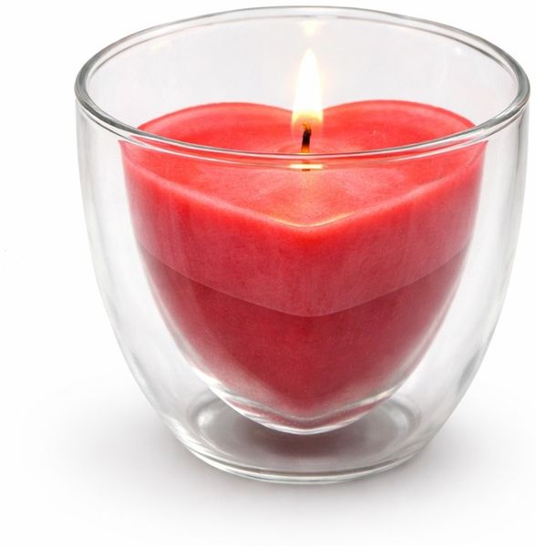 Kerze in Herz Tasse Doppelwandigem Glas Rot