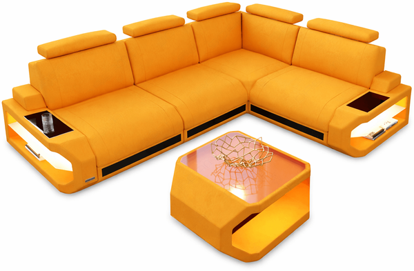 Stoff Ecksofa Siena L Form - Mikrofaserstoff - apricot-schwarz - Rechts