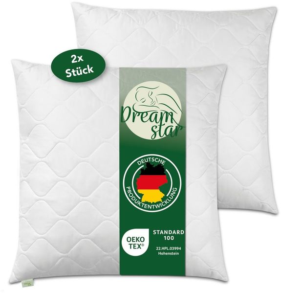 Dreamstar Microfaserkissen Kopfkissen - einzeln & 2er Set - 40x80 & 80x80 cm - weich & fest, Füllung: 100% Polyester, Seitenschläfer, Bauchschläfer, Rückenschläfer, Reißverschluss für Füllung - waschbar - allergikerfreundlich -