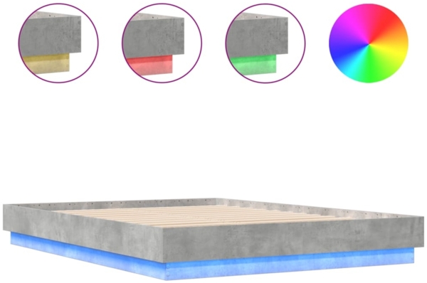 vidaXL Bettgestell mit LED Betongrau 150x200 cm 3209789