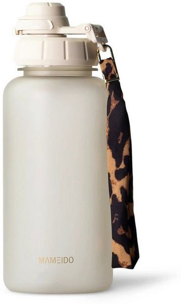 MAMEIDO Trinkflasche, mit 2-in-1 Deckel, Zeitmarkierung, Handschlaufe in 0,5l, 1l, 1,5l & 2l