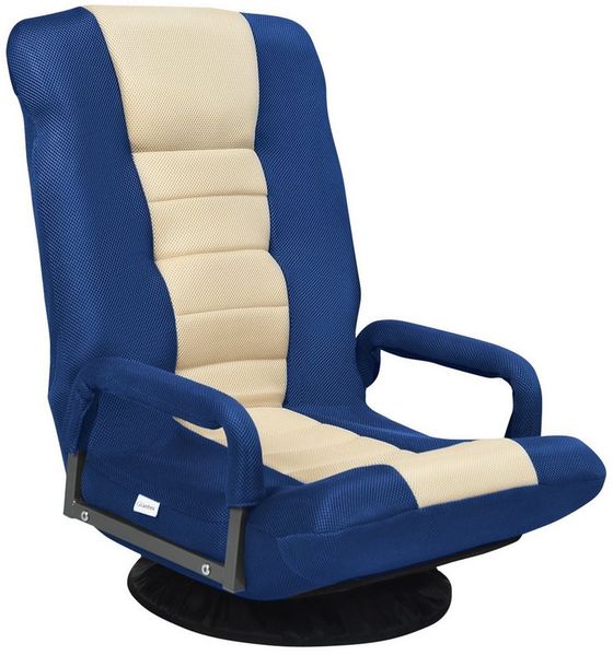 COSTWAY Bodensessel mit 6-Fach verstellbarer Rückenlehne, Stoff blau/weiß, 75 x (61-87) x 55 cm