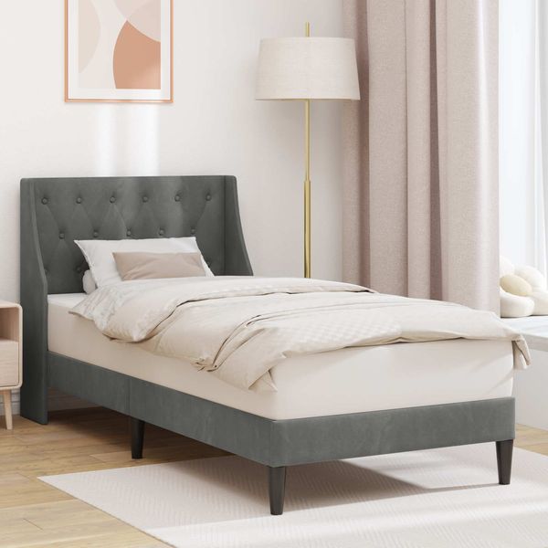 vidaXL Bettrahmen mit Kopfteil Dunkelgrau 100 x 203 cm Samt 42027462