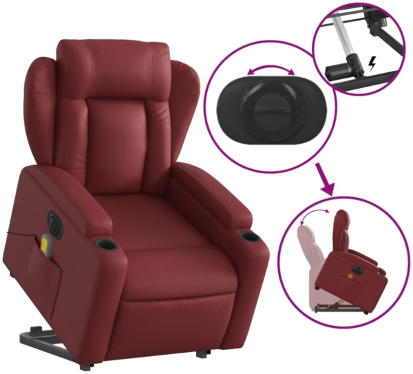 vidaXL Massagesessel mit Aufstehhilfe Elektrisch Weinrot Kunstleder 3204569 Bild 8
