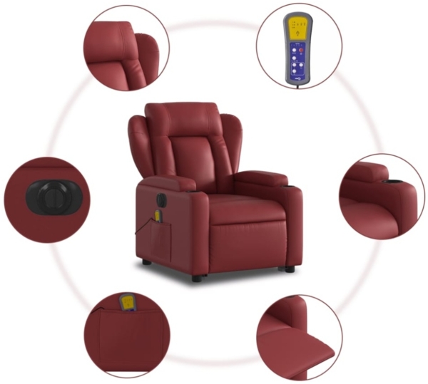 vidaXL Massagesessel mit Aufstehhilfe Elektrisch Weinrot Kunstleder 3204569 Bild 9