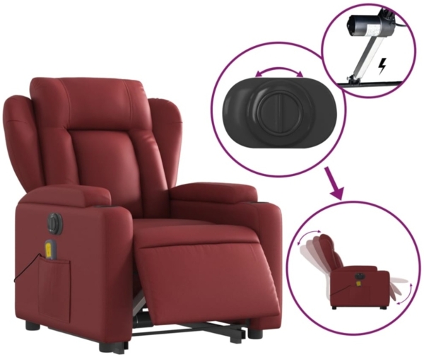 vidaXL Massagesessel mit Aufstehhilfe Elektrisch Weinrot Kunstleder 3204569 Bild 11