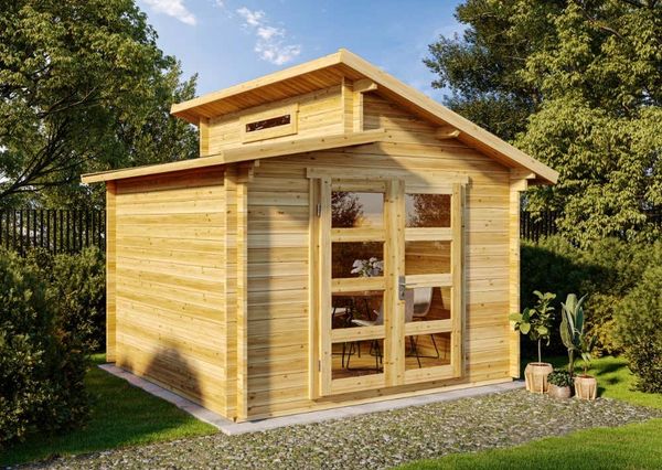 Alpholz Gartenhaus Aktiva Gartenhaus aus Holz in Pinie Holzhaus mit 40 mm Wandstärke Blockbohlenhaus mit Montagematerial