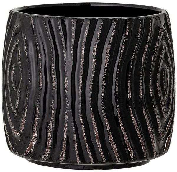 Bloomingville Blumentopf Hena, Schwarz gerillt 13,5cm Steingut Übertopf Dekotopf dänisches Design