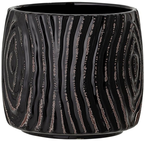 Bloomingville Blumentopf Hena, Schwarz gerillt 13,5cm Steingut Übertopf Dekotopf dänisches Design