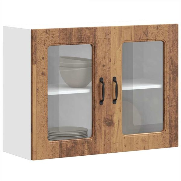 vidaXL Küchen-Hängeschrank mit Glastür Altholz-Optik Holzwerkstoff 853615