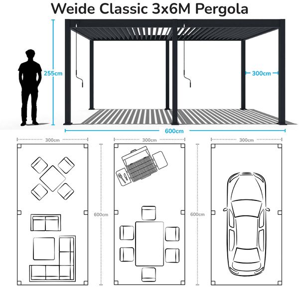 Weide 'Classic' Pergola, freistehend, Aluminium / Stahl weiß, 600 x 300 x 255 Bild 5