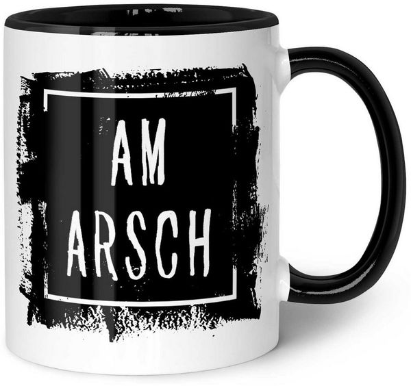 GRAVURZEILE Tasse mit Spruch - Am Arsch, Keramik, Farbe: Schwarz & Weiß