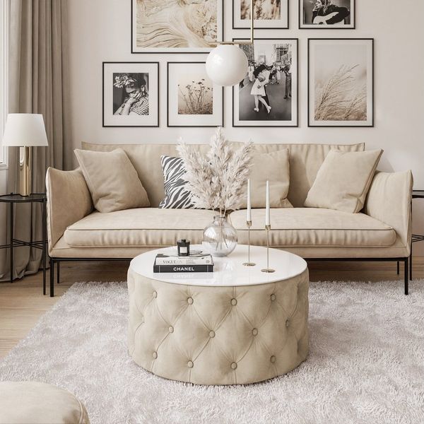 Lookway Couchtisch CHESTERFIELD 70 cm runder gepolsterter couchtisch