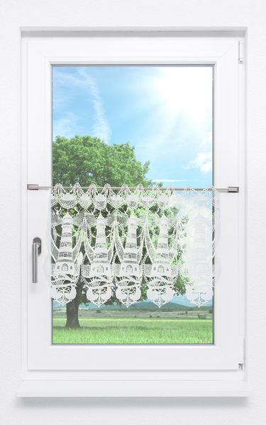 Scheibengardine Plauener Spitze - Leuchtturmliebe (Bx H) 48cm * 40cm weiß/Rohweiß