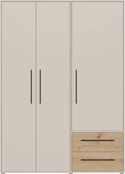 Drehtürenschrank >MOKKARIS< 2 Schübe, Sandfarben/ Artisan Eiche Dekor - 144,4x200,1x58,8cm (BxHxT)