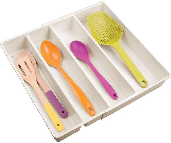 Besteckkasten Schubladen Organizer Besteckeinsatz ausziehbar mDesign creme