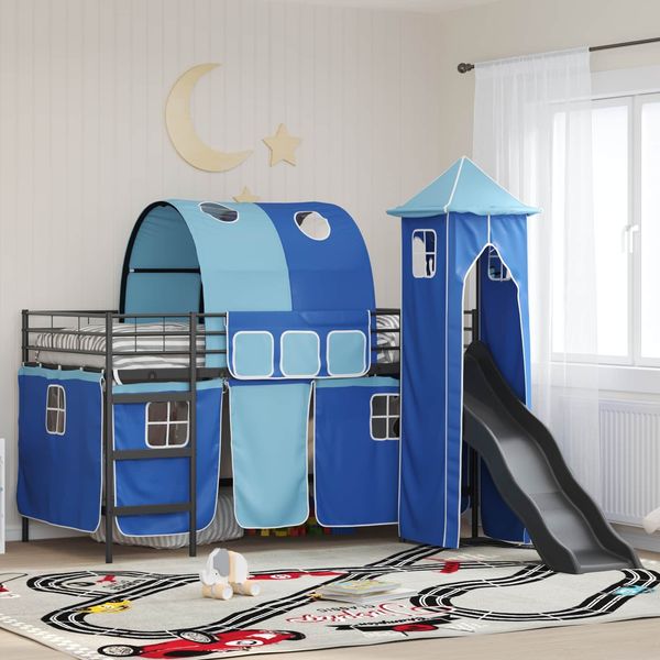 vidaXL Kinderloftbett Uni Schwarz und Blau 100 x 200 cm Metall 42020883