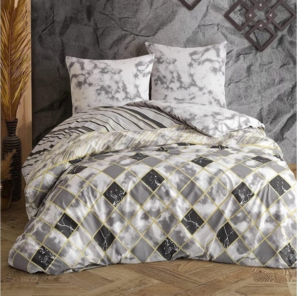 Buymax Bettwäsche Wendebettwäsche, Bettbezug-Set Stone, Harley, 100% Baumwolle, 2 teilig, 155x220 cm, Reißverschluss, hochwertig, Grau, Weiß