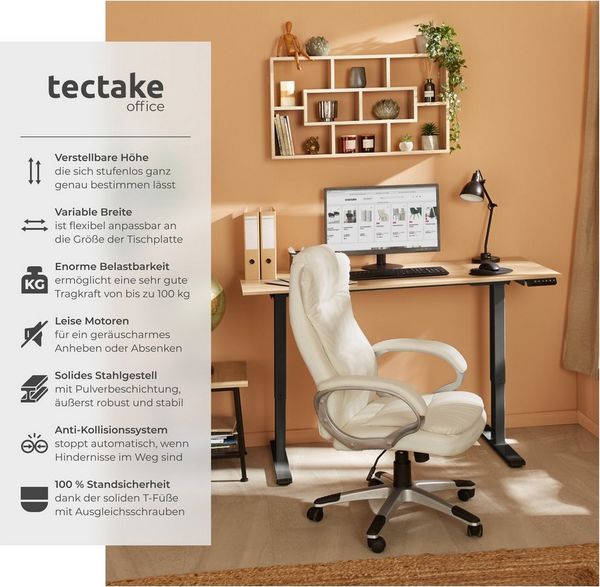 tectake Tischgestell Schreibtischgestell Melville höhenverstellbar 110-168x60x70-119cm (1-St, 1 tlg), Flexibler Tischrahmen in moderner Optik