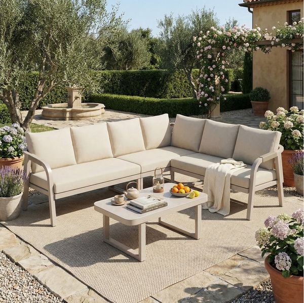 HAUSS SPOLE Gartenlounge-Set für bis zu 6 Personen,Gartenmöbel Sitzgruppe mit Ecksofa & Couchtisch, (Outdoor-Ecklounge mit modularer Sitzlandschaft und integrierter Tischlösung für Garten- und Terrassenbereiche)