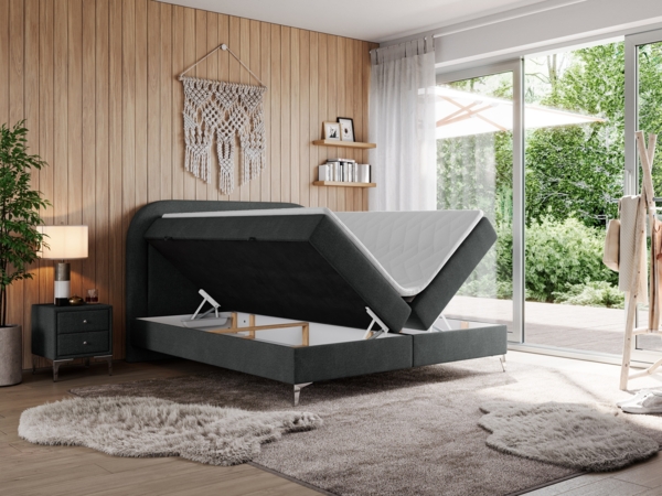 Boxspringbett, Schlafzimmerbett, Bettkasten - EIRA -200 x 200 cm - Dunkelgrau Stoff - H4 Bild 2
