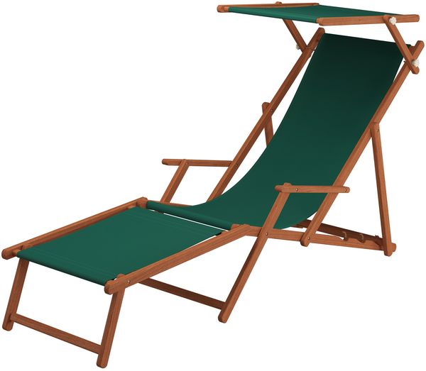 Liegestuhl Sonnenliege grün Fußablage Sonnendach Gartenliege Holz Deckchair Gartenmöbel 10-304FS