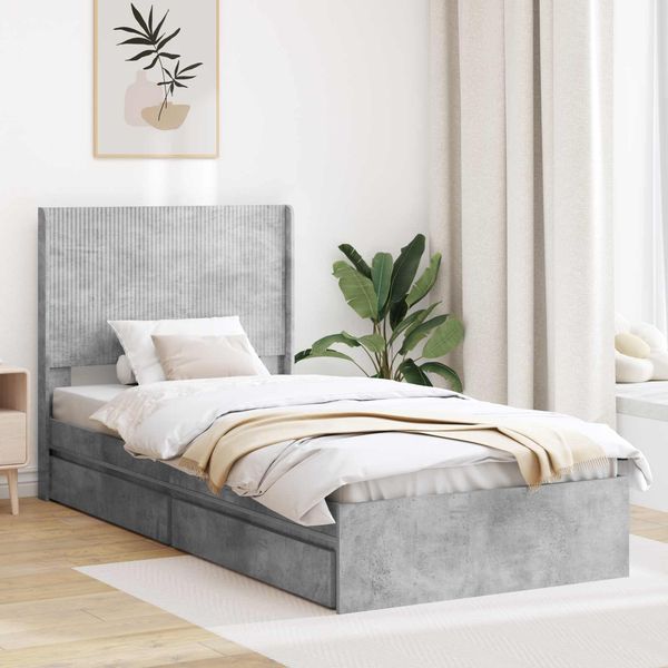 vidaXL Bettgestell mit Stauraum und Kopfteil Betongrau 90x190 cm 3414064