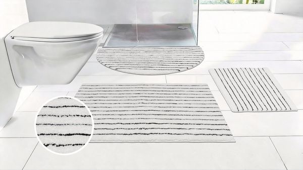 LeGer Home by Lena Gercke Badematte Tamsin, Badvorleger, Badezimmer Teppich, Duschvorleger, Höhe 10 mm, rutschhemmend beschichtet, schnell trocknend, fußbodenheizungsgeeignet, Polyester, rechteckig, Streifen, modern