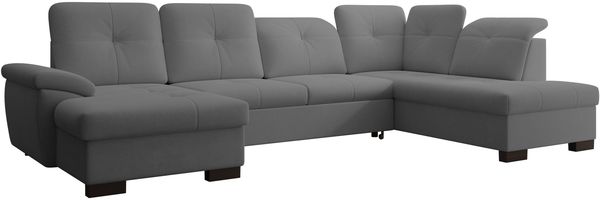 Ecksofa Mondo, Sofa mit Schlaffunktion und Bettkasten, Couch U-Form, Sofa Rechts, Chenille-Stoff WIND, 329 x 103 x 215 cm, Dunkelgrau