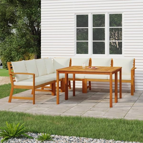 vidaXL 7-tlg. Garten-Essgruppe mit Kissen Massivholz Akazie 3154970